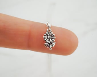 Blumen Halskette - Winzige Silber Blumen Charm Halskette - 925 Sterling Silber Schmuck