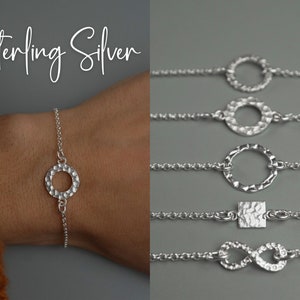 Hammered Silver Bracelet or Anklet - 925 Sterling Silver Jewelry - Silver Charm Bracelet - Minimalist Jewelry