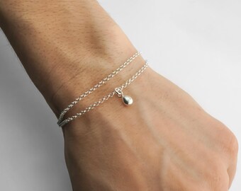 Sterling Silver Teardrop Charm Bracelet: Double Strand Rolo Chain