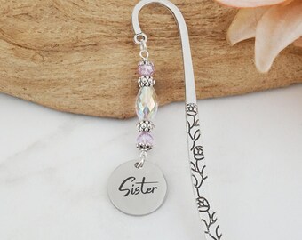 Sister Bookmark - Personalized Book Lover Gift for Sister - Personalized Sister Gift - Laser Engraved Sister Charm Bookmark - Sister Gift