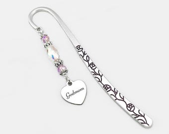 Godmom Bookmark - Beaded Metal Bookmark - Godmother Gift - Christmas or Mother's Day Gift for Godmother from Godson or Goddaughter