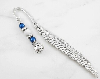 Soccer Bookmark - Silver Soccer Ball Charm Bookmark - Sports Gift Ideas - Tibetan Silver Beaded Bookmark - Soccer Gifts - Football Gifts