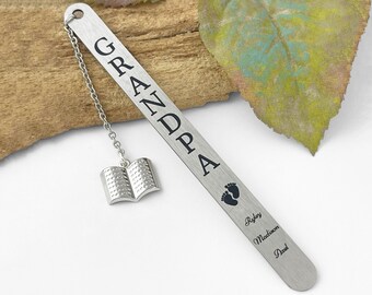 Custom Grandpa Bookmark - Stainless Steel Laser Engraved Bookmark - Personalized Father's Day Gifts - Gift for Grandfather or Father