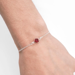Bracelet avec pierres de naissance juillet - Bracelet de cheville avec pierres de naissance rubis précieux - Argent sterling 925 - Bracelet minimaliste délicat
