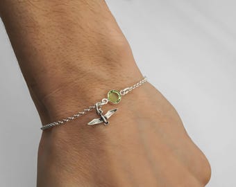 Seagull Bracelet or Seagull Anklet - Personalized Birthstone Bracelet - Dainty Minimalist 925 Sterling Silver Bird Bracelet with Rolo Chain
