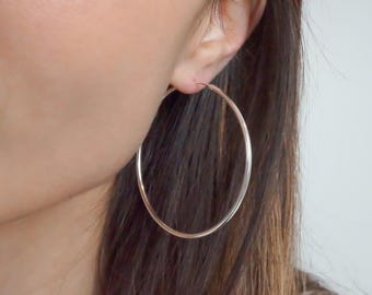 55mm Hoop Earrings - 925 Sterling Silver Jewelry - Plain Hoops - Silver Hoops - 55mm | 2 1/8 inches