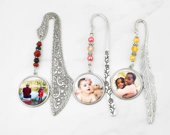 Custom Photo Bookmark for Readers Gifts for Mom Gifts Personalized Photo Stationary Beaded Bookmark Photo Charm Bookmark Metal Book Marker