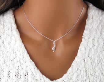 Tiny Treble Clef Necklace | Music Note Necklace - Minimalist Jewelry - 925 Sterling Silver Necklace - Simple Everyday Jewelry