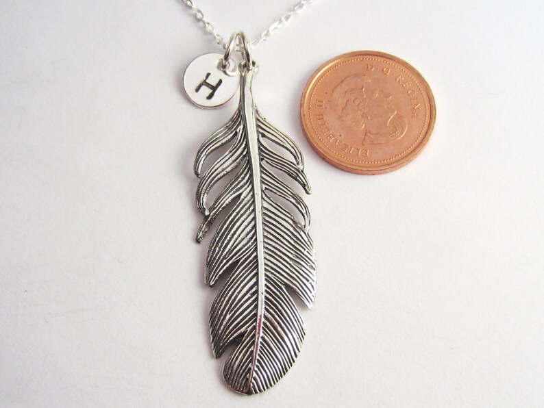Feather Necklace Initial Necklace 925 Sterling Silver - Etsy
