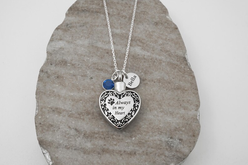 Dog Ashes Necklace: Stainless Steel Heart Pet Urn Pendant, Custom Name Charm image 5