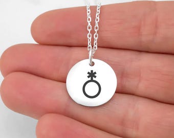 Custom Gender Symbol Necklace: Sterling Silver or Gold Filled Chain, Stainless Steel Engraved Charm