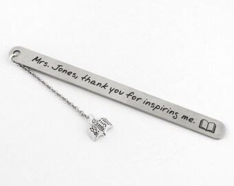 Custom Teacher Bookmark - Personalized Teacher Gifts, Stainless Steel Laser Engraved Custom Message Charm Bookmark, End of School Year Gift