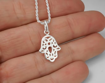 Hamsa Necklace - 925 Sterling Silver Protection Jewelry - Hamsa Hand of Fatima Necklace - Hamsa Charm Necklace - Jewish Hamsa Pendant