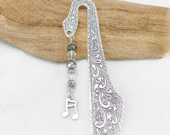 Music Note Bookmark - Beaded Tibetan Silver Metal Bookmark - Treble Clef Charm Bookmark - Musician Gifts - Music Teacher Gifts
