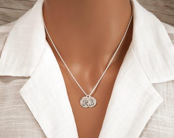 Two Initials Necklace | Hand Stamped Initial Necklace, Personalized 925 Sterling Silver Jewelry, Sister Gift, Mom Necklace