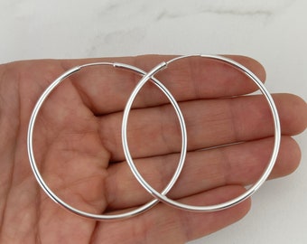 50mm Hoop Earrings - 925 Sterling Silver Jewelry - Plain Hoops - Silver Hoops - 50mm | 2 inches