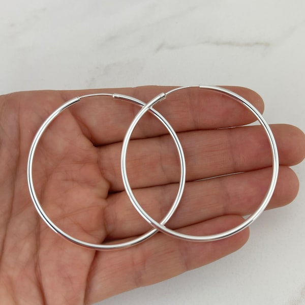 50mm Hoop Earrings - 925 Sterling Silver Jewelry - Plain Hoops - Silver Hoops - 50mm | 2 inches