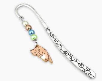 Orange Cat Bookmark - Cat Mom Gifts, Silver Beaded Bookmark, Cat Charm Bookmark, Cute Cat Lover Gift, Cat Stationary, Persian Cat Gifts