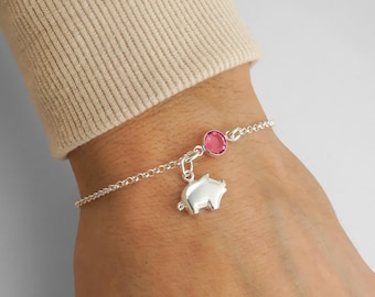 Pig Bracelet - Pig Anklet - Personalized Birthstone Bracelet - 925 Sterling Silver - Rolo Chain - Dainty Minimalist Bracelet
