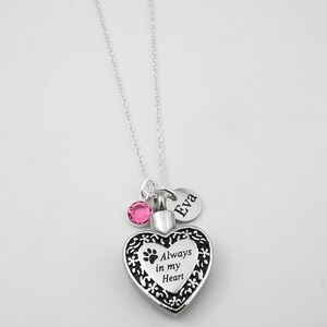 Dog Ashes Necklace: Stainless Steel Heart Pet Urn Pendant, Custom Name Charm image 2