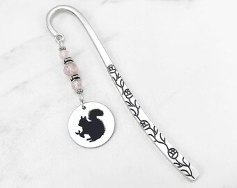Squirrel Bookmark - Chipmunk Bookmark - Laser Engraved Tibetan Silver Bookmark - Wild Animal Bookmark - Squirrel Silhouette Charm