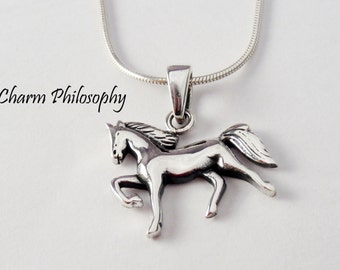 Galloping Horse Necklace - 925 Sterling Silver Jewelry - Horse Pendant - Horse Jewelry