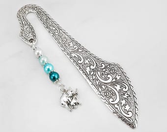 Elephant Beaded Bookmark: Silver Mom and Baby Charm