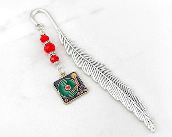Record Player Bookmark: Enamel Vinyl Charm Beaded Book Marker, Vintage Music Gifts