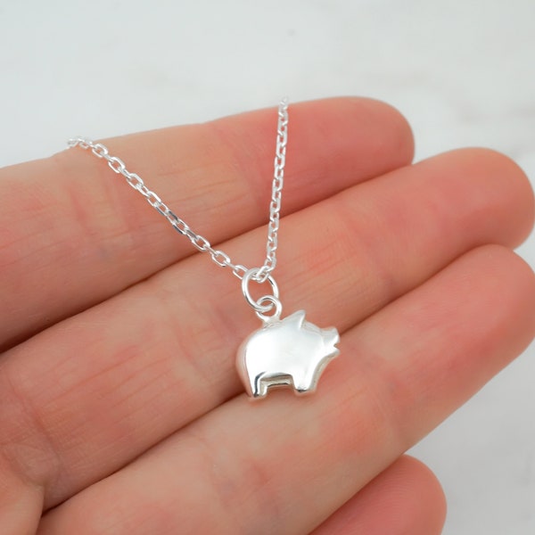 Pig Necklace - Very Small Piglet Charm Pendant - 925 Sterling Silver Jewelry - Pig Gifts - Pig Jewelry