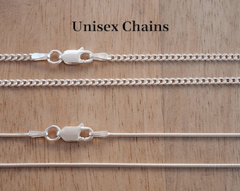 Solid Sterling Silver Unisex Chain, Snake Chain, Curb Chain, Men's Chain, Women's Chain, 1.1 mm - 14, 16, 18, 20, 22, 24 inches