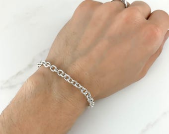 Sterling Silver Chain Bracelet - 5.2 x 4.5mm Cable Chain Chunky Bracelet with Extender - Thick Chain Bracelet - Minimalist Jewelry