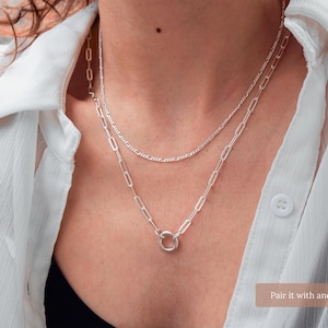 925 Sterling Silver Paperclip Chain Charm Holder Necklace - Hinge Clasp Charm Keeper Pendant image 2