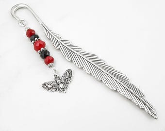 Death's Head Moth Bookmark: Silver Insect Charm, Beaded Gifts