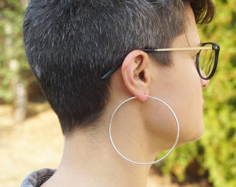 Big Hoop Earrings - 925 Sterling Silver Jewelry - Plain Hoops - Silver Hoops - 80mm | 3 1/4 inches