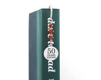 50th Birthday Bookmark: 50 Years Young Charm, Metal Beaded Gifts for Book Lovers