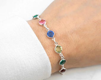 Birthstone Charm Bracelet: Sterling Silver or Gold Filled, Personalized Gift, Up to 12 Charms
