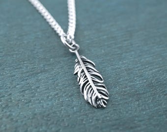 Silver Feather Necklace - Dainty 25 Sterling Silver Jewelry - Boho Feather Charm Pendant