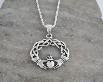 Claddagh Necklace - Unisex 925 Sterling Silver Jewelry - Irish Claddagh Pendant - Love, Friendship, Loyalty
