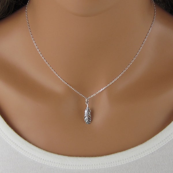 Small Feather Necklace - 925 Sterling Silver Jewelry - Simple Feather Pendant