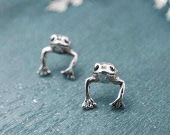 Frog Stud Earrings - Cute Animal Jewelry - 925 Sterling Silver Frog Earrings - Frog Gifts