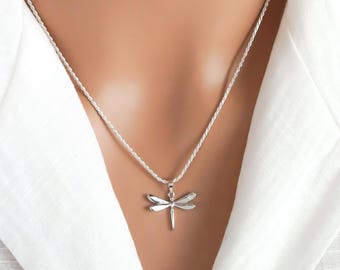 Dragonfly Necklace - 925 Sterling Silver Jewelry - Clear Cubic Zirconia Rhinestone Insect Jewelry - Dragonfly Pendant - Dragonfly Gifts