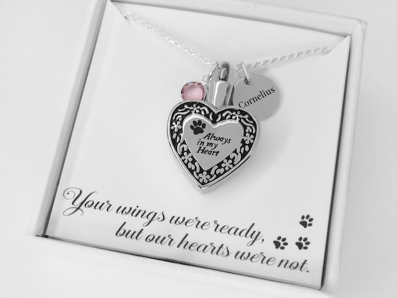 Dog Ashes Necklace: Stainless Steel Heart Pet Urn Pendant, Custom Name Charm