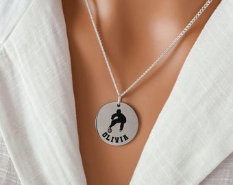 Personalized Ringette Necklace | Custom Ringette Team Gifts, Name and Ringette Jersey Number Necklace, 925 Sterling Silver & Stainless Steel