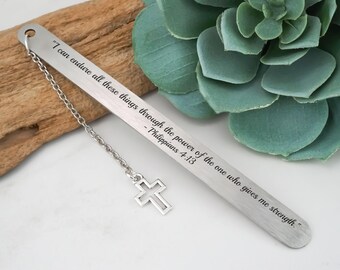 Custom Bible Verse Bookmark - Religious Gifts - Scripture Bookmark - Stainless Steel Engraved Prayer Bookmark - Personalized Christian Gifts