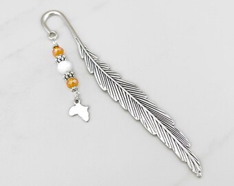 Africa Bookmark - Silver Africa Charm Bookmark - Africa Gift Ideas - Beaded Tibetan Silver Bookmark - Unique Bookmarks - Travel Gifts