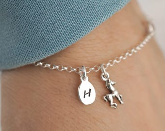 Dainty Horse Charm Bracelet or Anklet - 925 Sterling Silver - Personalized Initial Horse Bracelet - Horse Jewelry - Minimalist Bracelet