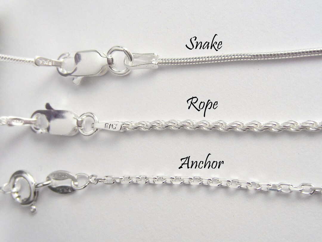 925 Sterling Silver Chain Anchor, Rope and Snake Chains 14, 16