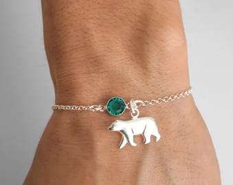 Bear Bracelet - Bear Anklet - 925 Sterling Silver Birthstone Bracelet - Silver Bear Jewelry, Rolo Chain Bracelet, Dainty Minimalist Bracelet