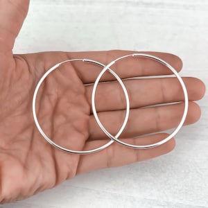 55mm Hoop Earrings - 925 Sterling Silver Jewelry - Plain Hoops - Silver Hoops - 55mm | 2 1/8 inches