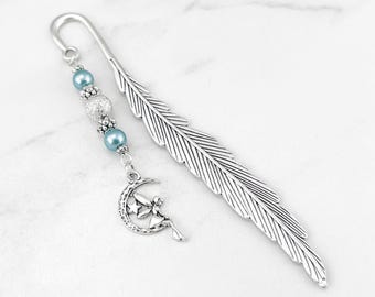 Fairy Bookmark Fairy on a Crescent Moon Charm Bookmark Silver Bookmark Unique Pixie Bookmark Faerie Stationary Magical Fairy Gifts